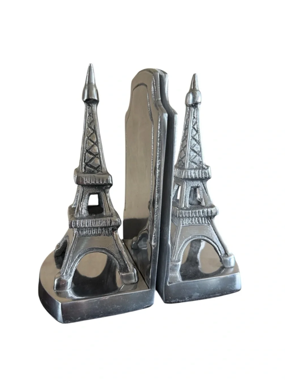 Vintage Style Silver Eiffel Tower Metal Bookends Set Heavy Weighted Paris Decor